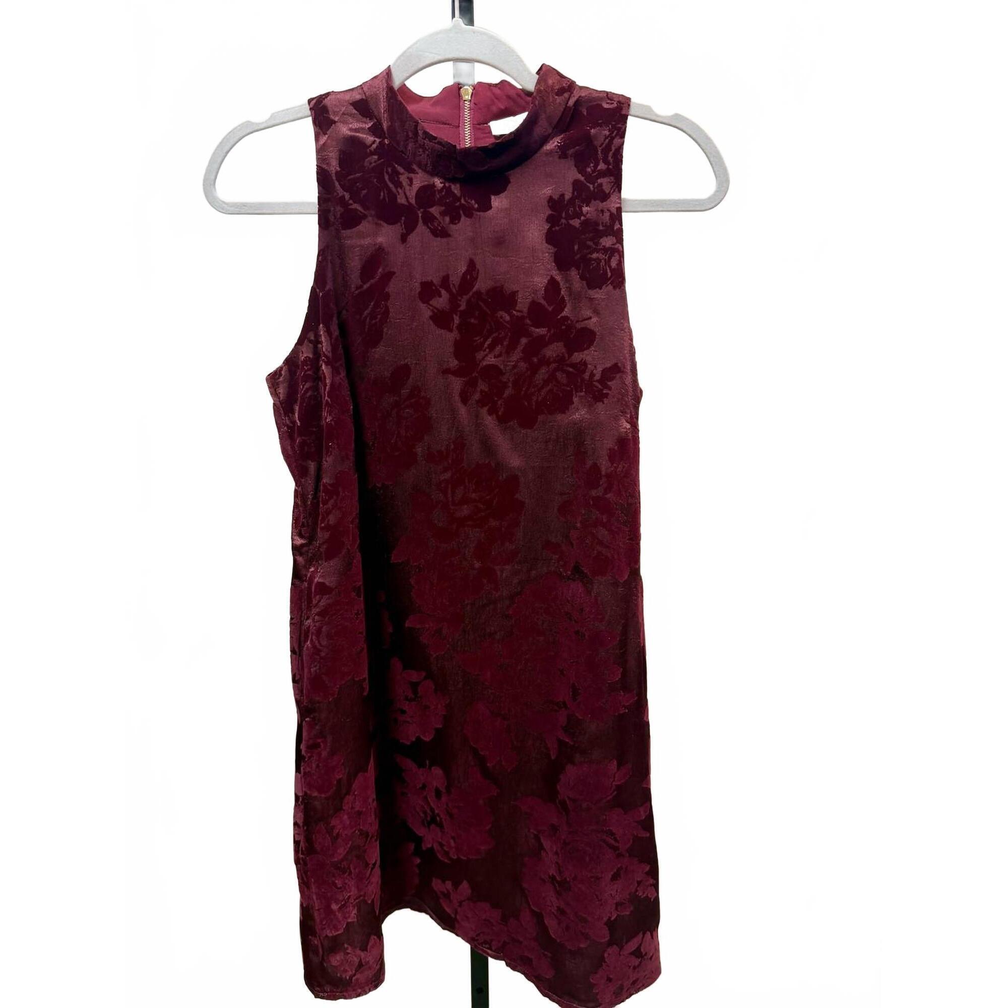 New Joy Joy Women's High Neck Halter Mini Dress In Wine